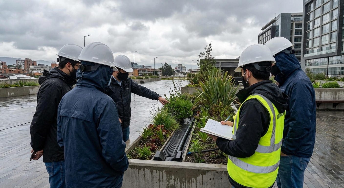 Grupo en recorrido técnico, estética editorial